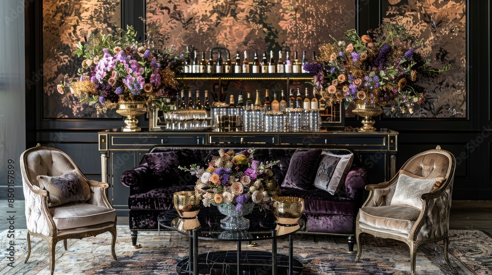 Poster chic party setup showcasing an elegant and refined pattern motif
