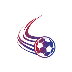 ball kicked red blue color with flash, vector logo icon