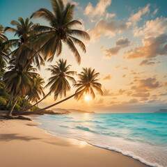Obraz premium view of beautiful beach, featuring a pristine beach with golden sand,ai generated
