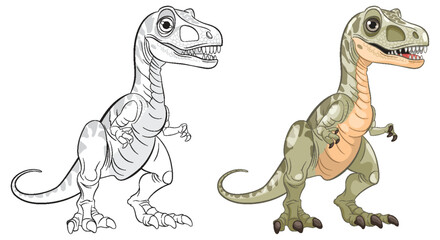 Color and outline versions of a dinosaur