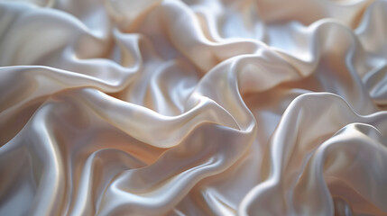 A luxurious piece of wavy silk fabric, highlighted by soft lighting to emphasize its sheen and texture