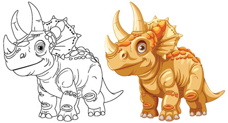 Adorable triceratops in color and outline versions