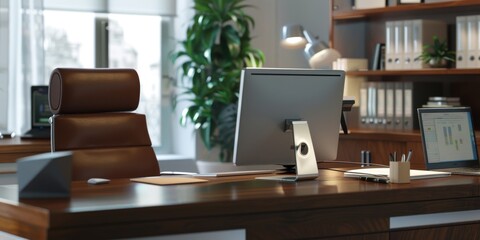 Corporate office scene with professional accessories.