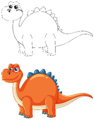 Cute dinosaur in color and outline versions © blueringmedia