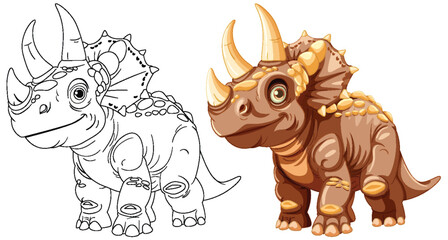 Adorable triceratops in color and outline versions © blueringmedia