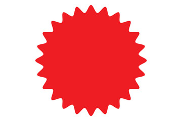 Red starburst, sunburst, burst, badge, sticker, stamp, seal or label, flat vector icon, design element.