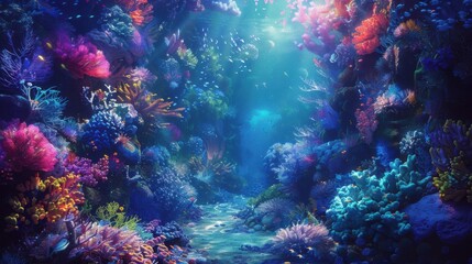Frontal view of a magical underwater world