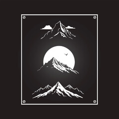 set of mountains on black background, vector logo icon