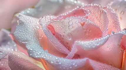 Fototapeta premium pink rose in full bloom with dewdrops on petals.