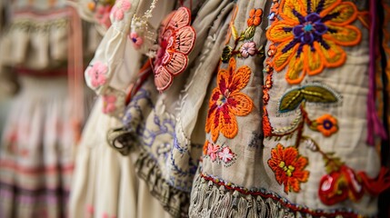 Fototapeta premium White Dress with Colorful Floral Embroidery