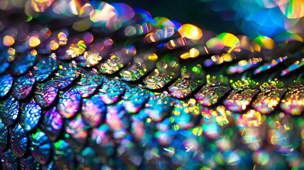 a close-up of rainbow colored shiny snake skin