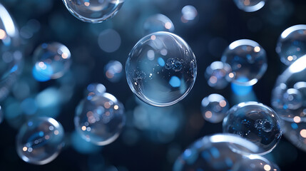 holographic group of soap bubbles floating in the air