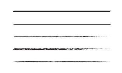 Hand painted ink brush collection. Charcoal pencil straight horizontal lines Scribble black strokes vector set