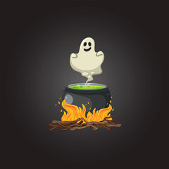 stove for cooking hellowen with ghost on top, vector logo icon