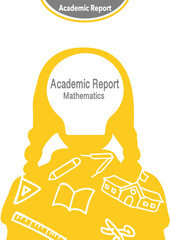 Vector design for a notebook cover,a book cover,an educational report cover,an academic report.A yellow and white graphic depicting a girl with writing equipment and a light bulb to express thinking.