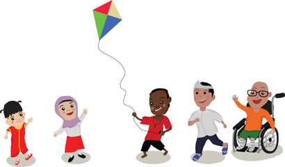 5 happy kids playing together