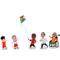 5 happy kids playing together