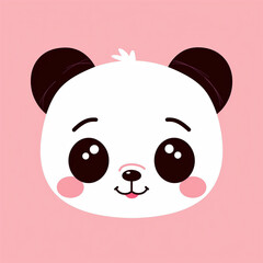 Fototapeta premium An adorable panda face with big eyes and a sweet expression on a pink background, perfect for children's designs