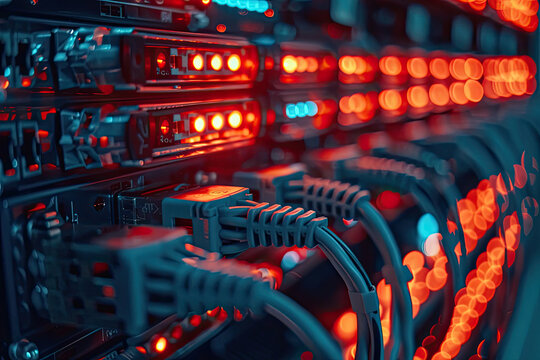 Abstract technology background with cables and lights.