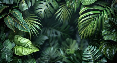 Lush Green Tropical Rainforest Leaves With Sunlight