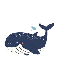 swimming friendly cute smiling face ocean dwelling big blue white whale illustration resizable vector art generative ai