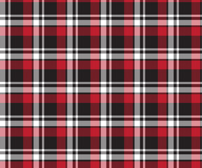 Plaid pattern, black, red, white, seamless for textiles, and for designing clothing, skirts, pants or decorative fabric. Vector illustration.