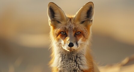 Fototapeta premium Close-Up Portrait of a Red Fox in a Desert Environment at Sunset