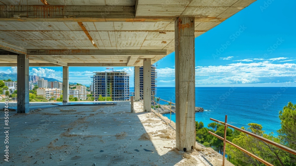 Wall mural building structure with sea view - Wall murals
