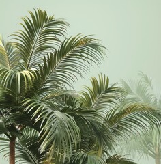 Palm Tree Leaves Against A Cloudy Sky In The Morning