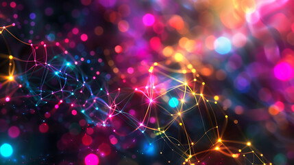 Obraz premium An intricate web of colorful lights forming an abstract design, with each light emitting a soft glow