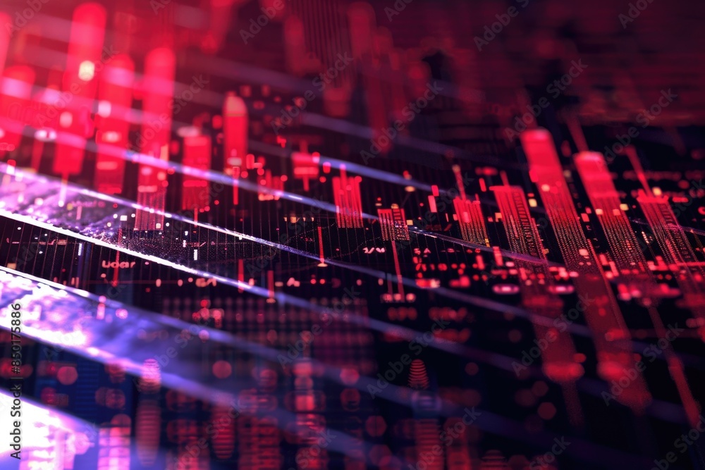Poster a computer screen with a red and blue gradient background, suitable for tech-related concepts or dig