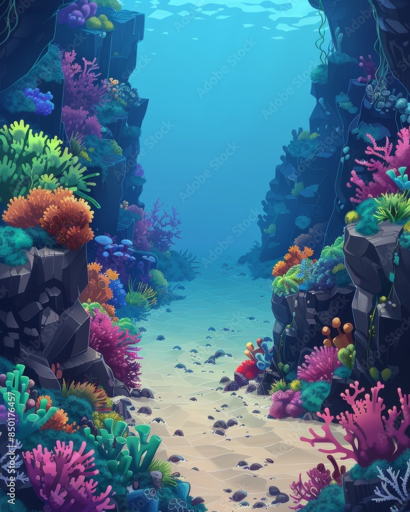 Wall mural a colorful underwater scene with a rocky path