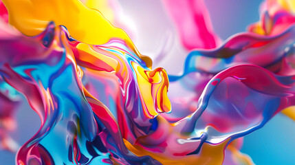 Colorful abstract figures interacting, each defined by bold lines and dynamic forms