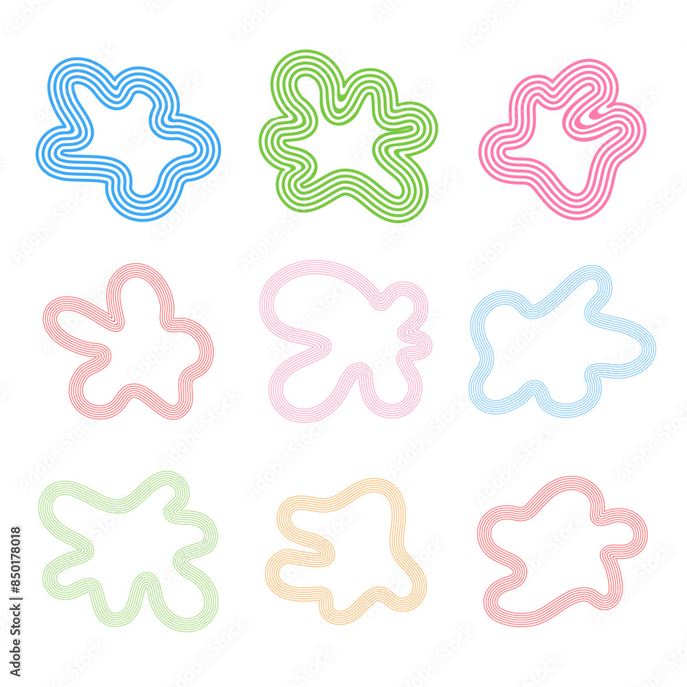 Poster abstract stripy shapes collection. different rounded organic form set with lines