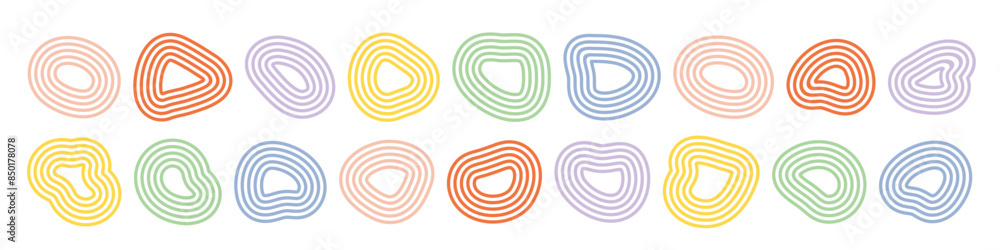 Poster abstract stripy shapes collection. different rounded organic form set with lines