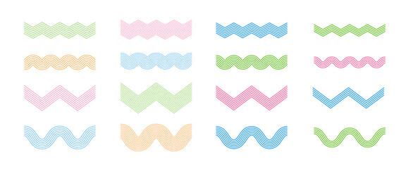 Striped wavy lines set. Zigzag forms collection with linear structure