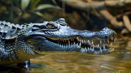 Obraz premium AI-generated photo of a crocodile lurking in the water, waiting to strike.