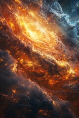 Fototapeta premium A colorful galaxy with a bright yellow star in the center