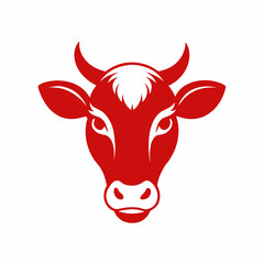 Red cow isolated on white silhouette linocut vector art illustration