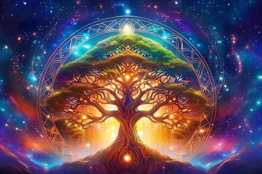 Celtic tree of life in the night