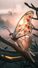 3D Cinematic Anime Style Surreal Glass Butterfly Photo