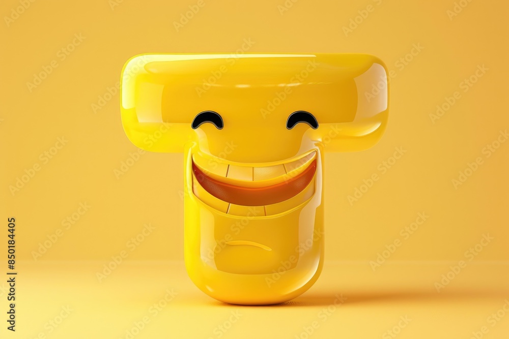 Poster a bright yellow object with a smiling face, ideal for use in illustrations or graphics