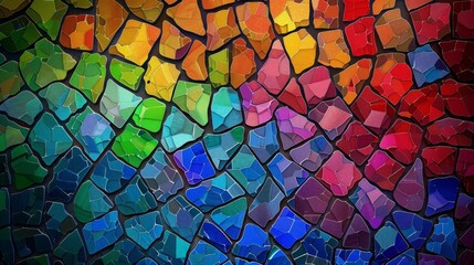 Various shades of glazed green gold mosaic ceramic tiles on wall textured background