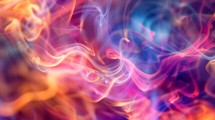 Swirling tendrils of multicolored smoke weaving together in a mesmerizing dance of light and shadow