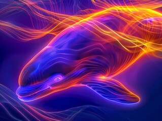 Fototapeta premium A colorful whale with a blue body and orange tail