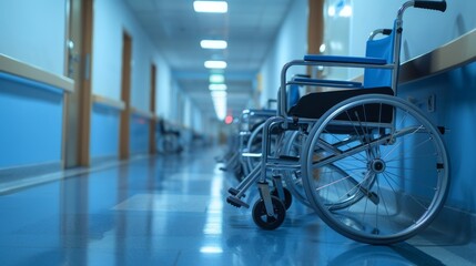 Wheelchairs in Hospital Waiting for Patient Services in a Healthcare Facility