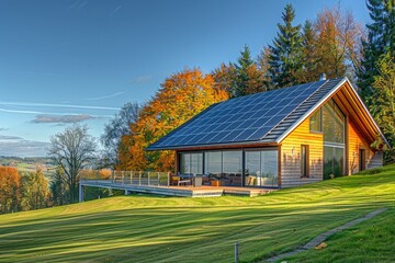 Obraz premium A house with solar panels installed on the roof, a sustainable energy source