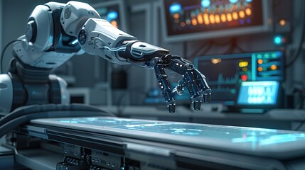 Fototapeta premium Future robotic arms performing automated medical health care operation for future precision surgical robot