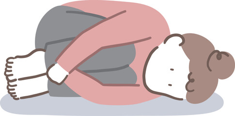 寝転んで考え事をしている女性のイラスト素材