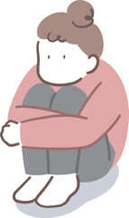体育座りで考え事をしている女性のイラスト素材